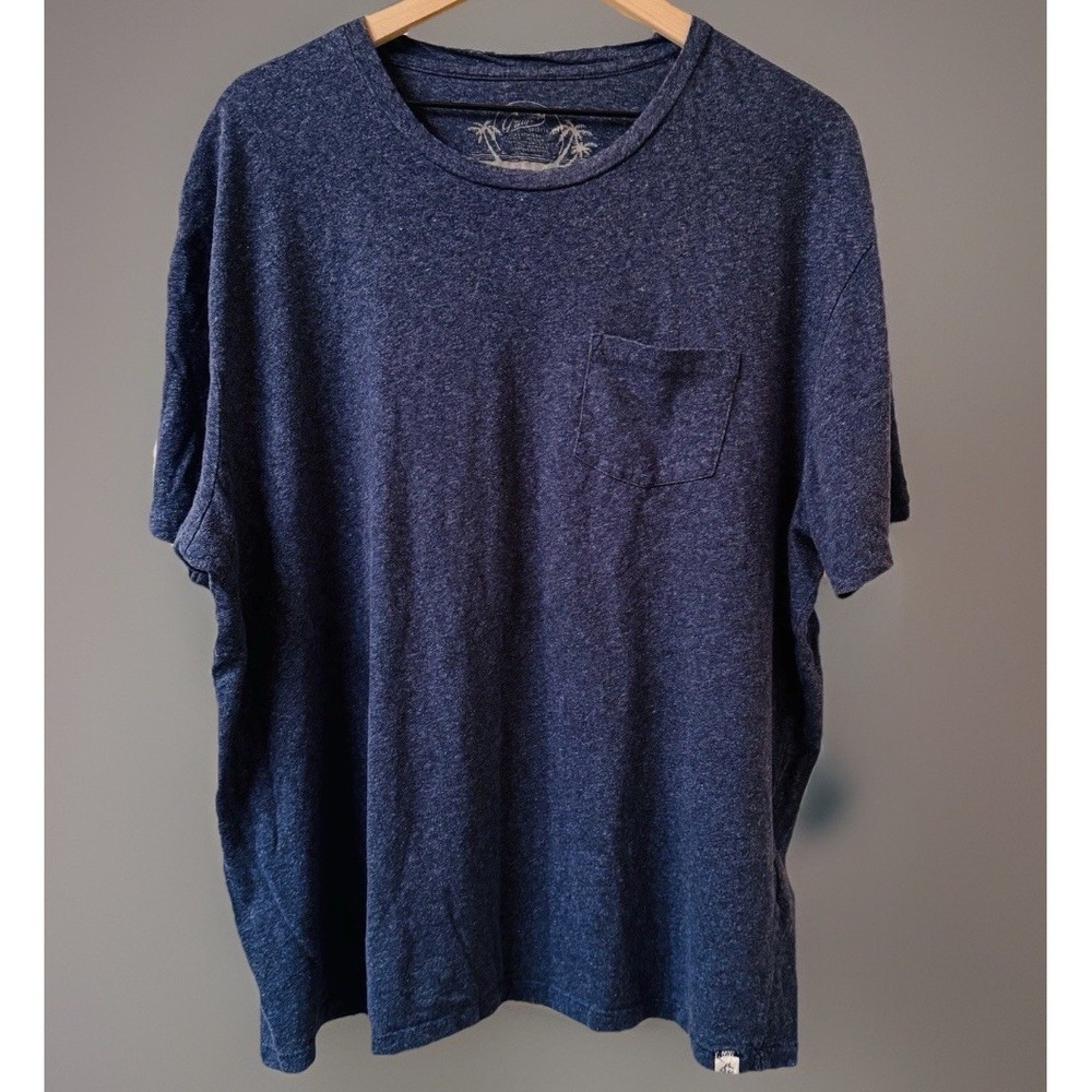 Grayers Men's XXL Linen Cotton Blend Pocket Tee Shirt Blue Marled Heather Palm